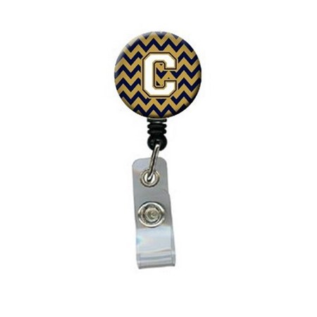 Carolines Treasures Letter C Chevron Navy Blue and Gold Retractable Badge Reel CJ1057-CBR